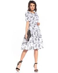 Love Lace - Floral Midi Dress With Boat Neck & Puff Sleeves - Lyst