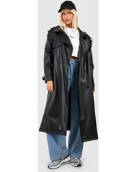 Boohoo - Faux Leather Maxi Trench Coat - Lyst