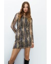 Warehouse - Printed Exposed Seam Mesh Mini Dress - Lyst