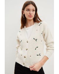 Dorothy Perkins - Cream Embroidered Knitted Cardigan - Lyst
