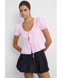 Hiccup - Short Sleeve Tie-Front V-Neck Blouse - Lyst