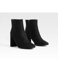Boohoo - Wide Fit Round Toe Block Heel Faux Suede Ankle Boots - Lyst