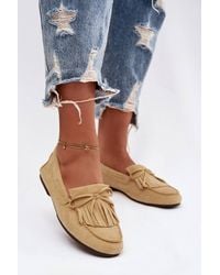 Love Lace - Suede Flat Fringe Bow Moccasins Slip On Casual Everyday Shoes - Lyst