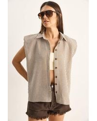 Bianco Lucci - Gingham Cotton Sleeveless Shirt - Lyst