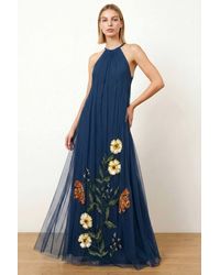 Maya Deluxe - Floral Embellished Halter Neck Trapeze Maxi Dress - Lyst