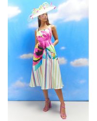 Coast - Lisa Tan Floral Placement Print Satin Midi Dress - Lyst