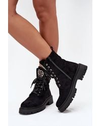 Love Lace - Ankle Fur Lined Lace Up Boots With Side Zip Platform Heel - Lyst