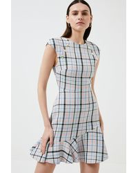 Karen Millen - Cotton Blend Check Tweed Flippy Hem Mini Dress - Lyst