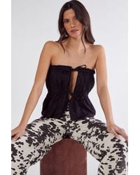 Nasty Gal - Cotton Poplin Bandeau Ruched Tie Front Top - Lyst