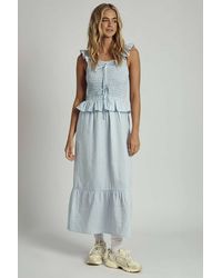 Native Youth - Cotton Gingham Ruffle Tiered Round Neck Midi Dress - Lyst