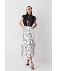 Karen Millen - Petite Guipure Lace Dot Pleated Skirt Midi Dress - Lyst