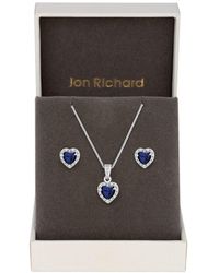 Jon Richard - Rhodium Plated Blue Cubic Zirconia Heart Set - Gift Boxed - Lyst