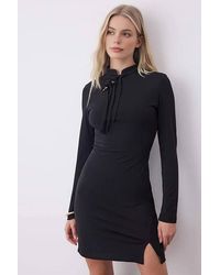 WOVCOR - High Neck Long Sleeve Tie Detail Mini Knit Dress - Lyst