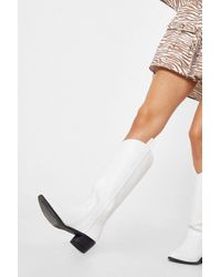 Nasty Gal - Faux Leather Western Knee High Heeled Boots - Lyst