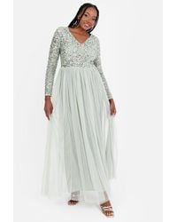Maya Deluxe - V Neck Embellished Long Sleeve Maxi Dress - Lyst
