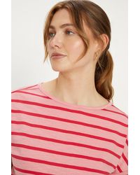 Oasis - Essential Cotton Tonal Stripe Roll Sleeve Slub T-shirt - Lyst