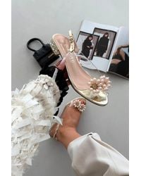 Love Lace - Evening Low Heel Heeled Sandals With Embellishment - Lyst