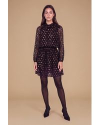 Dorothy Perkins - Petite Pussy Bow Tie Detail Blouson Sleeve Metallic Jacquard Mini Dress - Lyst