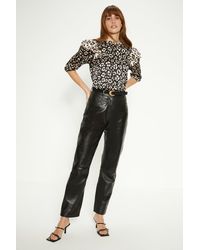 Oasis - Patched Animal Satin Ruffle Shoulder Blouse - Lyst