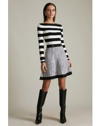 Karen Millen - Petite Striped Tweed Knit Military Trim Dress - Lyst
