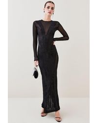Karen Millen - Tall Devoure Velvet Lace Detail Jersey Maxi Dress - Lyst