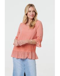 Izabel London - Lace Trim 3/4 Flared Sleeve Blouse - Lyst
