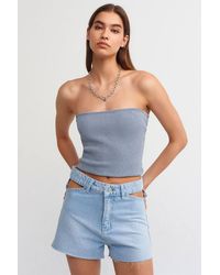Dilvin - High-Waist Cotton Denim Mom Shorts With Cut-Out Detail - Lyst