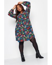 Yours - Printed Long Sleeve Smock Dress - Lyst
