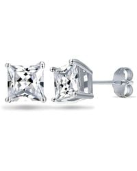 Jewelco London - Rhodium Princess Cz Solitaire Stud Earrings 5Mm - Lyst