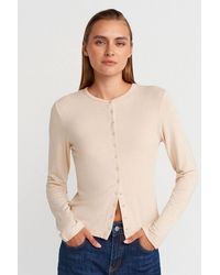 Dilvin - Ribbed Crew Neck Button Cardigan - Lyst