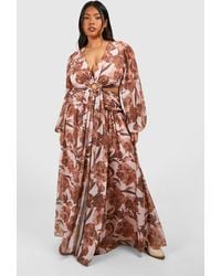 Boohoo - Plus Floral Print Chiffon Cut Out Maxi Dress - Lyst
