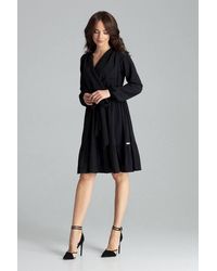 Love Lace - Cocktail Midi Dress Envelope Neck Ruffle Hem - Lyst