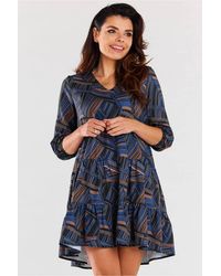 Love Lace - Flared 3/4 Sleeve Fit & Flare Dress With Ruffles - Lyst