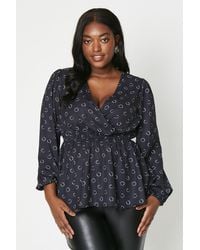 Dorothy Perkins - Curve Spot Ruffle Front Wrap Blouse - Lyst
