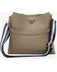 Apatchy London - Taupe Leather Tote Bag With Navy & Gold Stripe Strap - Lyst