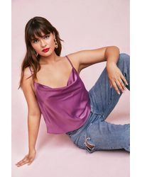Nasty Gal - Plus Size Satin Cowl Neck Cami Top - Lyst