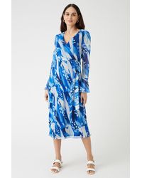 Wallis - Blue Abstract Belted Wrap Midi Dress - Lyst