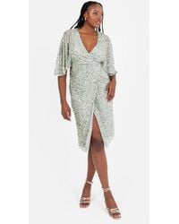 Maya Deluxe - Fully Embellished Faux Wrap Midi Dress - Lyst