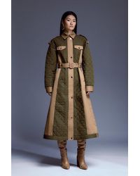 Karen Millen - Tall Nylon & Woven Mix Belted Full Skirt Trench Coat - Lyst