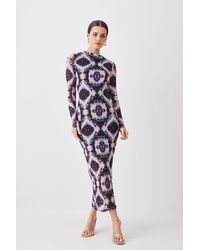 Karen Millen - Petite Abstract Print Mesh Midaxi Jersey Dress - Lyst