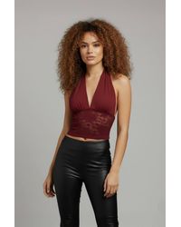 Stylewise - Halter Neck Lace Panel Crop Top - Lyst