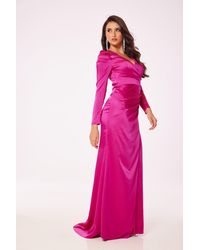LuvForever Fashion - Fuschia Long Sleeve Side Slit Maxi Dress - Lyst