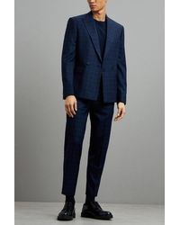 Burton - Skinny Fit Navy Multi Check Double Breasted Suit Jacket - Lyst