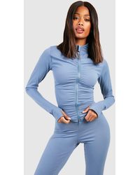 Boohoo - Ruched Front Long Sleeve Zip Through Sports Jacket - Lyst