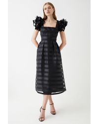 Coast - Frill Shoulder Stripe Organza Midi Dress - Lyst