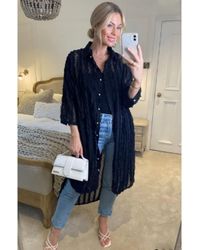 CY - Oversized Shirt Dress With Chiffon Ruffle Stripe Design - Lyst