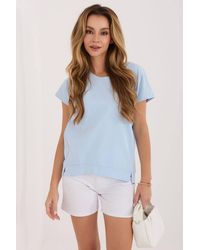 Love Lace - Cotton Round Neck Blouse With Short Sleeves - Lyst