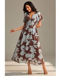 Jolie Moi - Layered Angel Sleeved Chiffon Maxi Dress - Lyst