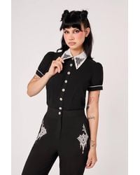 Hell Bunny - Elizabeth Gothic Embroidered Collar Puff Sleeve Blouse - Lyst