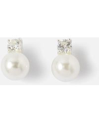 Accessorize - Sterling Silver Sparkle Pearl Drop Earrings - Lyst